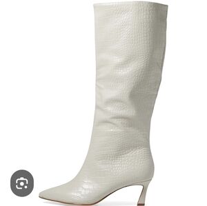 Steve Madden White Croc-Embossed Knee-High Heeled Boot